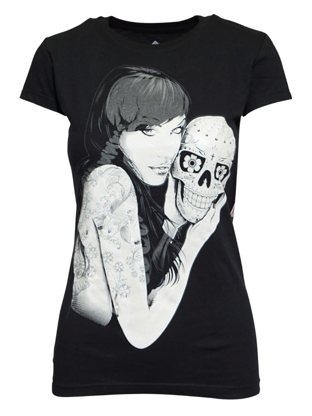 Iron Fist Check Your Head Black Graphic Tee with Woman & Skull Sz L